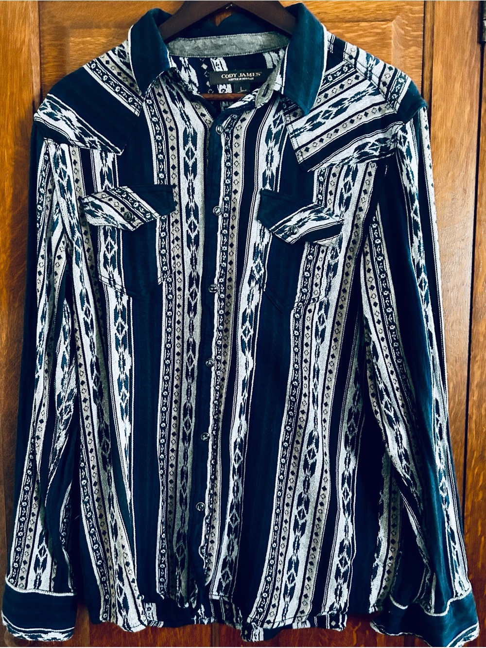 Cody James Navy & White Striped Pattern Casual Button-Down Shirt